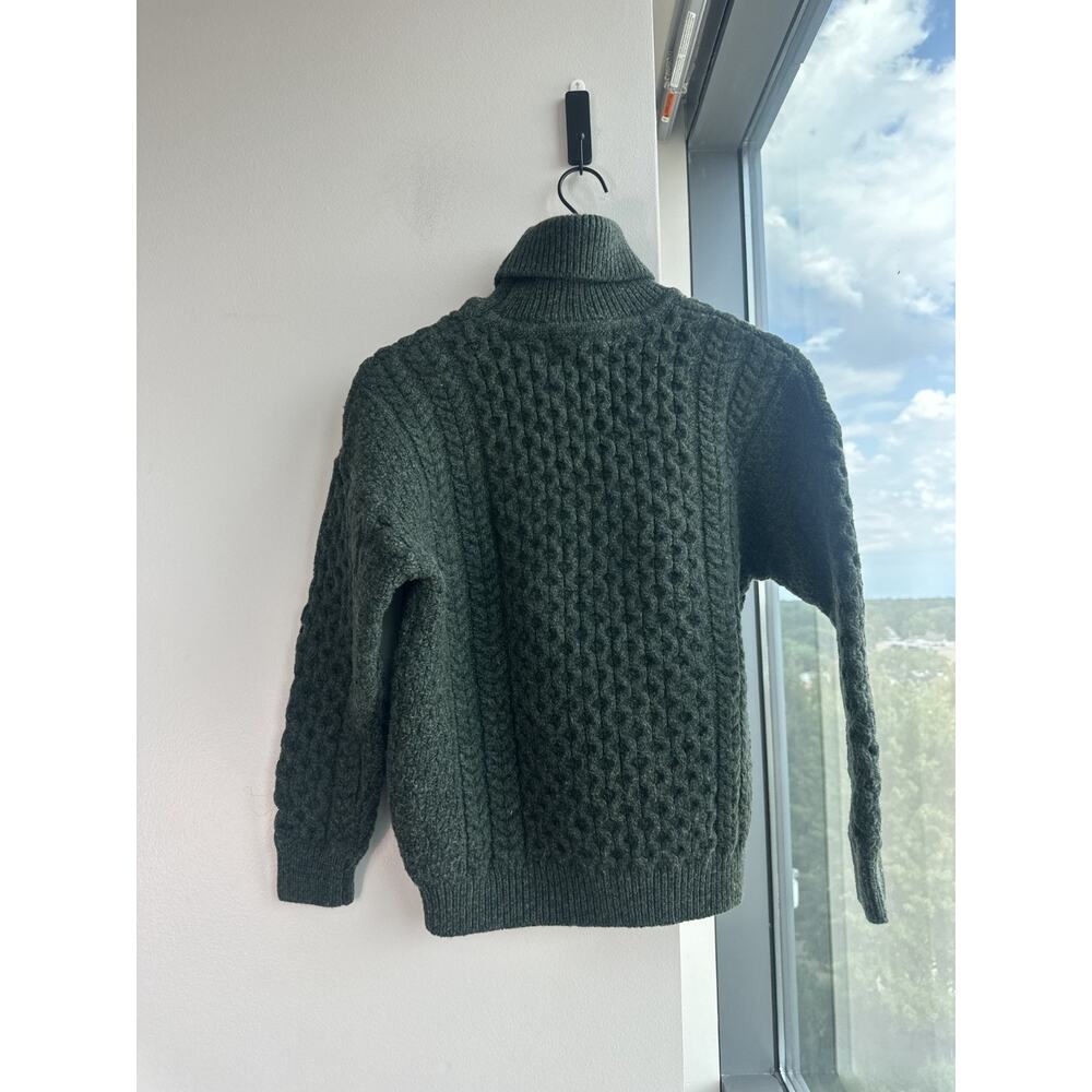 Aran Sweater Market 100% Merino Wool Turtleneck Honeycomb Knit Green Women’s L - Picture 9 of 9